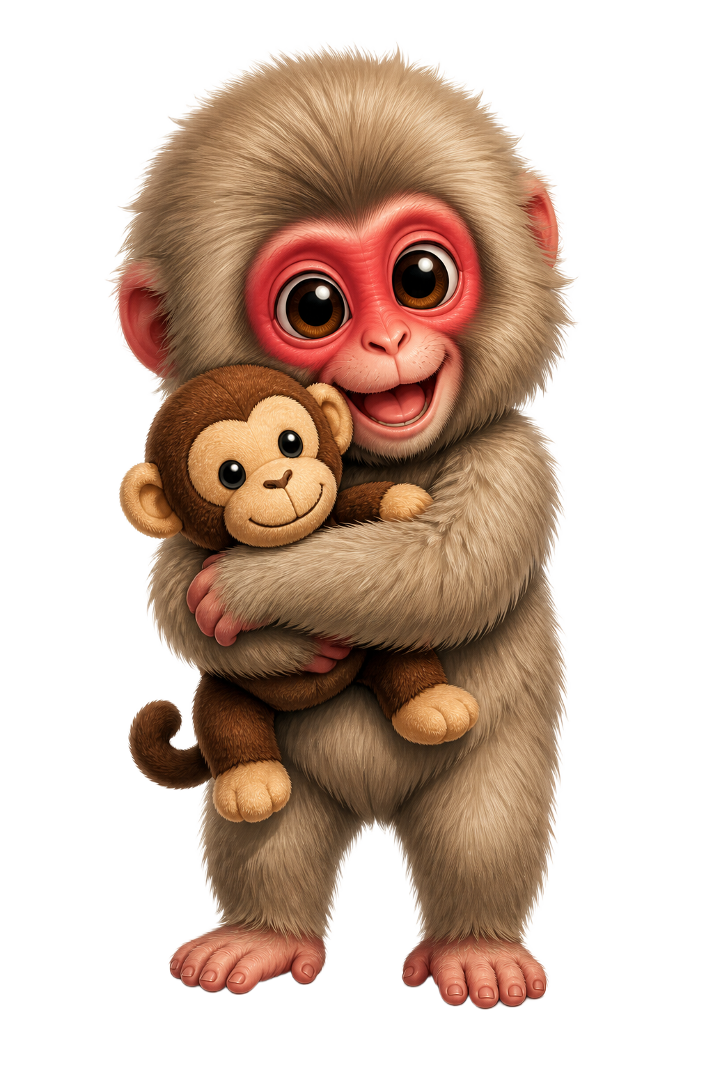 Punch the macaque hugging his plushie